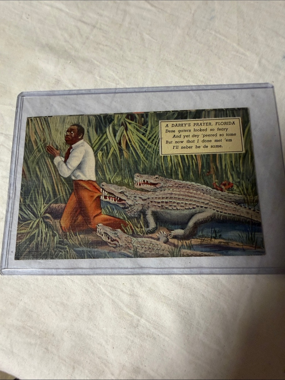 Vintage 1946 Black Americana Postcard Gators Prayer Florida